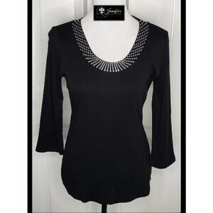 3/$25 Style & Co Women's Black w/Clear Beading Knit Top Size Small